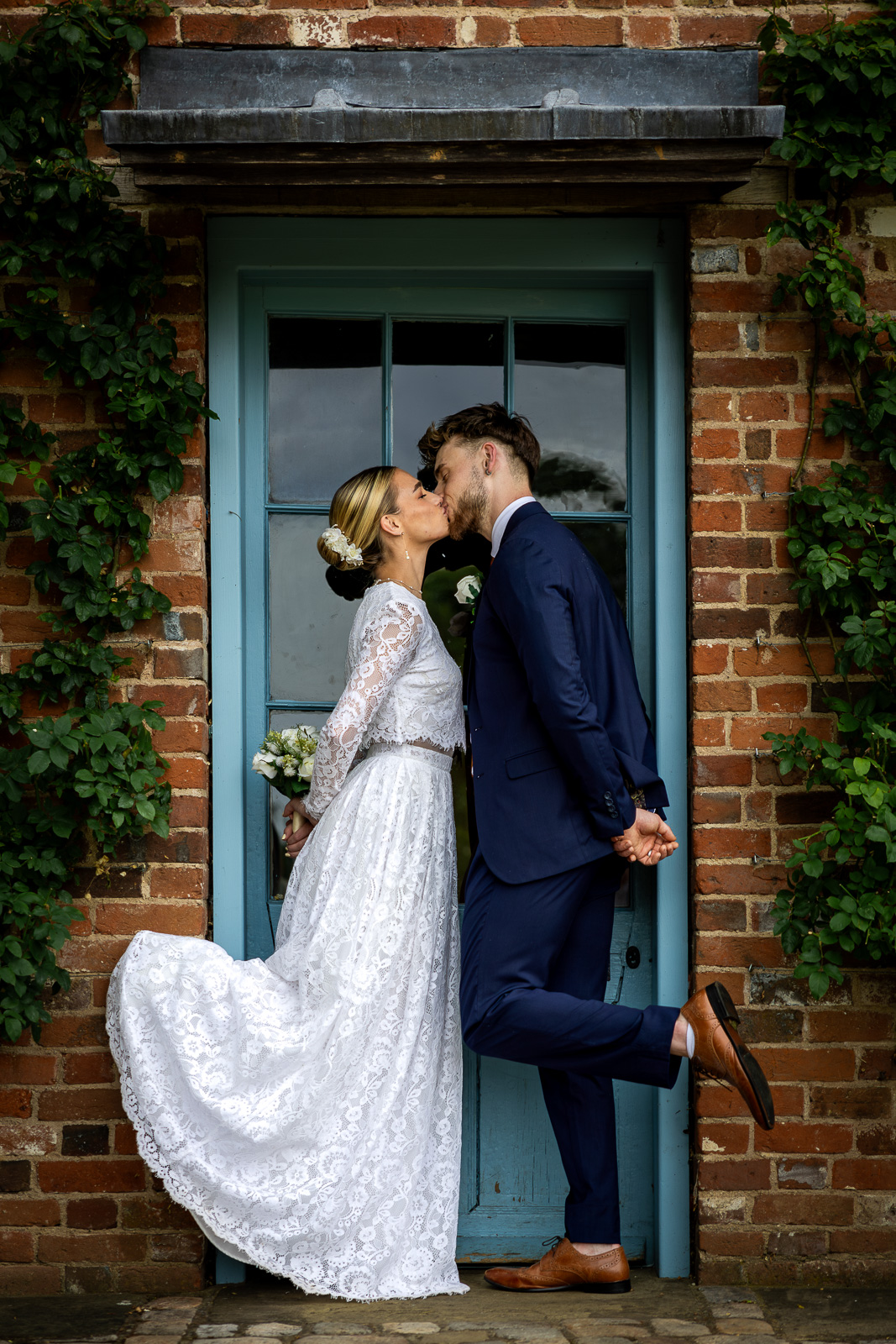 Cute bride and groom pose.