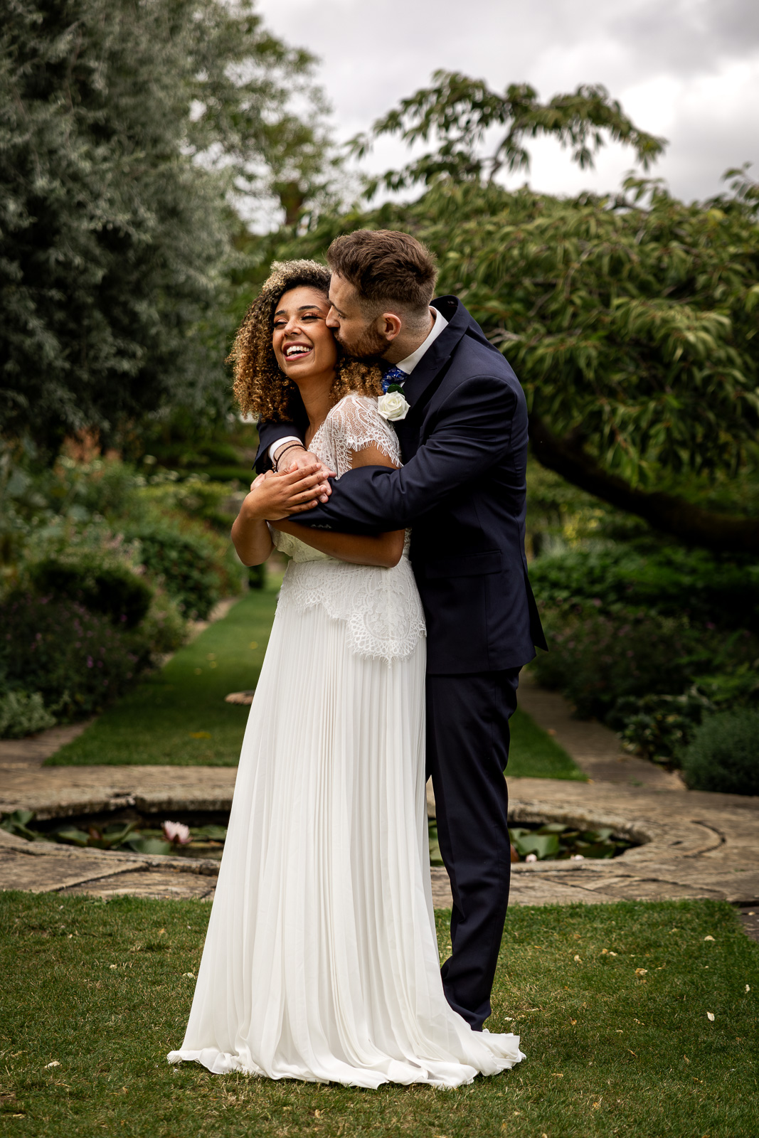 Cute bride and groom photo at Micklefield Hall.