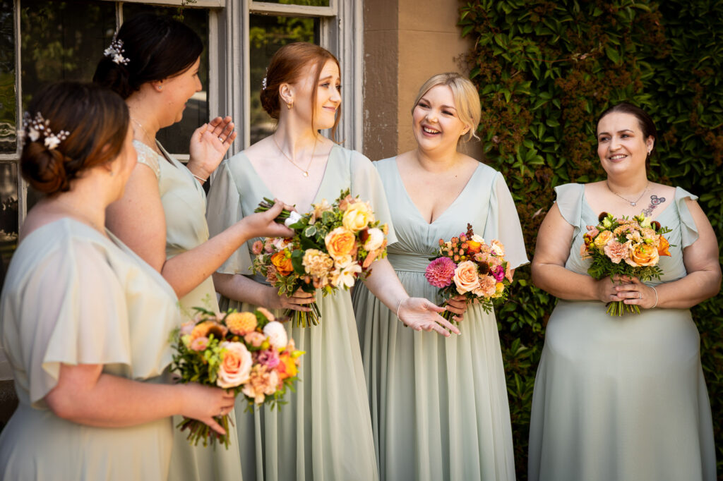 A group of bridesmaids having fun at Nurstead Court.